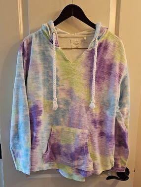 Southern Spirit Pastel Rainbow Tie Dye Hoodie, L, Boho, Coastal, Watercolor